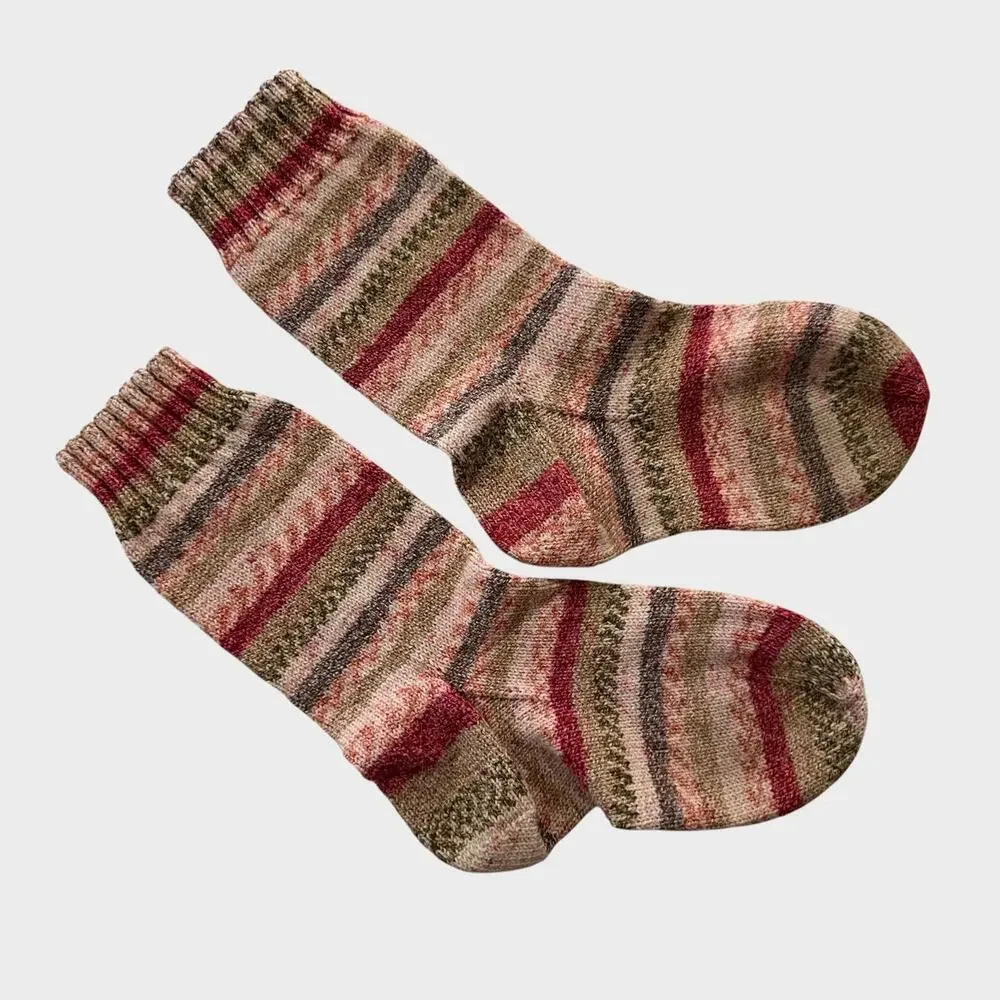 Hand Knit Womens Wool Socks Pink Brown Beight Pattern